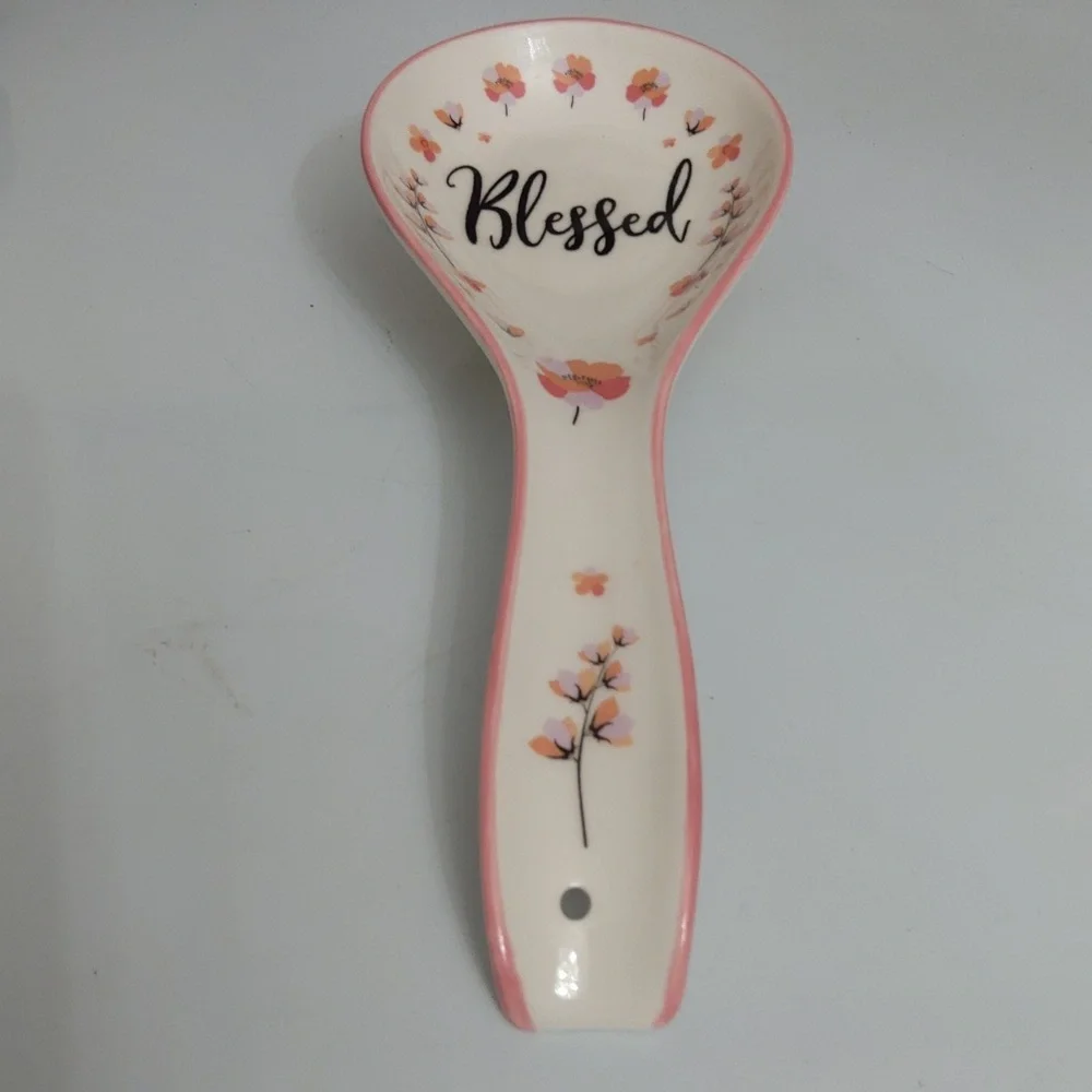Floral Spoon Rest with 'Blessed' Design, NWOT